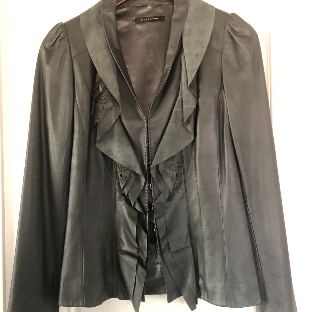 Women's Elie Tahari Gray Leather Coat
